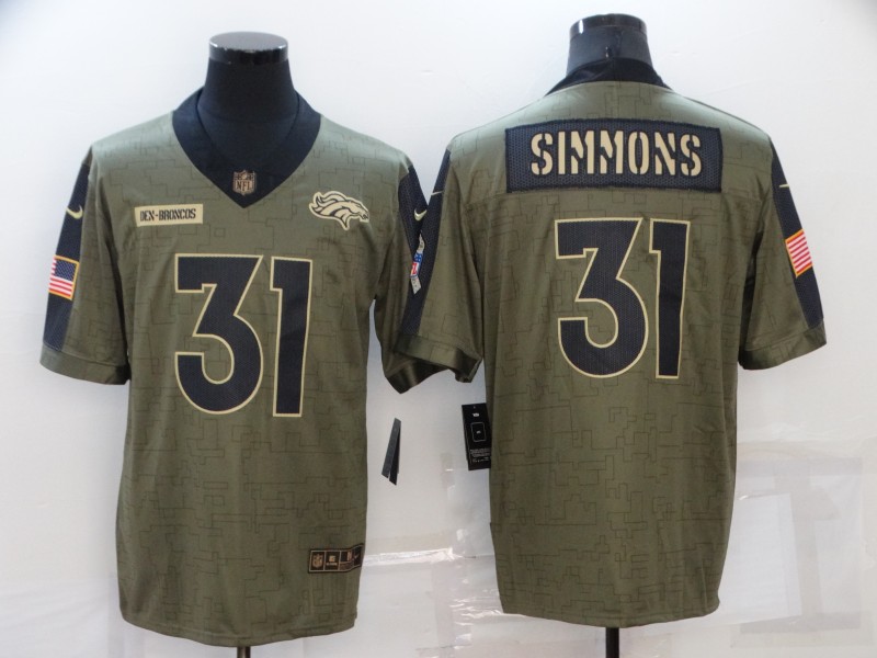 2021 Men Denver Broncos #31 Simmons Nike Vapor Nike Olive Salute To Service Limited NFL jersey->denver broncos->NFL Jersey